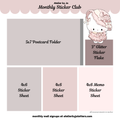 Product display of Atelier by Jo Monthly Sticker Club with various sticker products and a cartoon character.